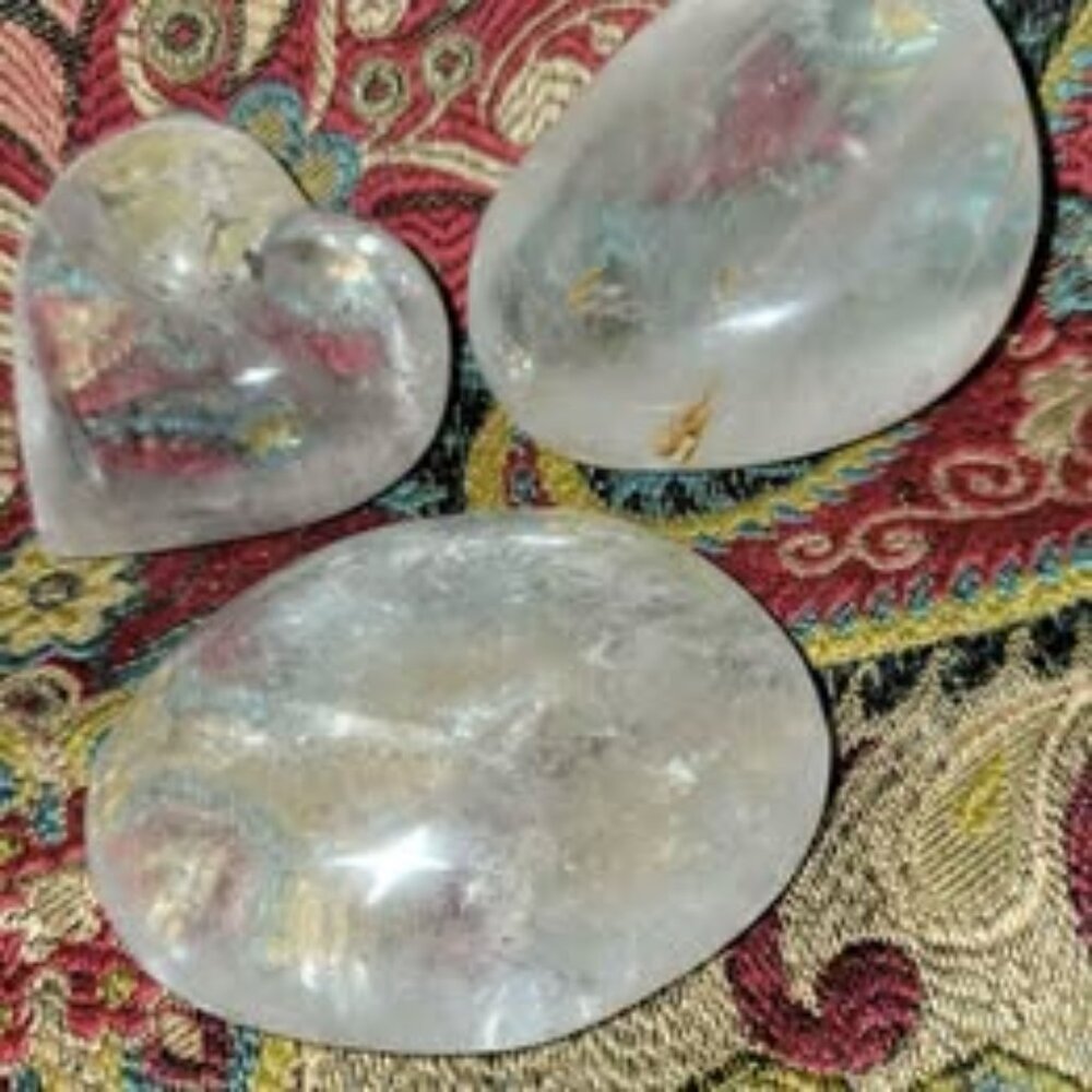 Clear Quartz Large Palm Stones And Heart